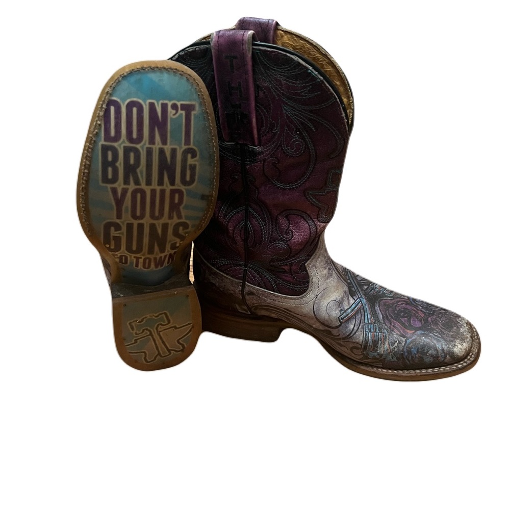 Tin Haul Guns And Roses Size 6 Cowboy Cowgirl Boots